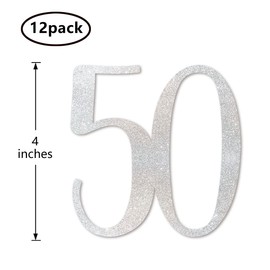 Silver Glitter 50th Birthday Centerpiece Sticks, 12-Pack Number 50 Table Topper Anniversary Party Decorations