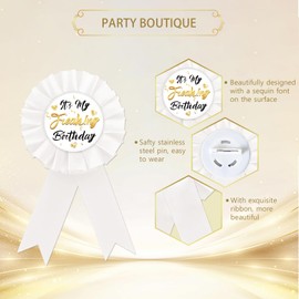 It's My Birthday Tinplate Badge Pin, White Rosette Happy Birthday Button Pin, It's My Freaking Birthday Award Ribbon Button for Women 18th/21st/30th Birthday Party Celebration