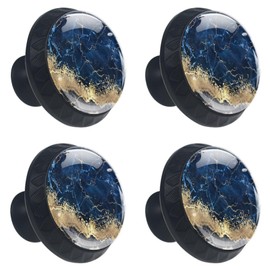 EVANLinism 4 Pack Cabinet Knobs Navy Blue Black Marble, Glass Dresser Drawer Pulls Furniture Hardware Cupboard Wardrobe Handles for Multicolored 3.5x2.8CM/1.38x1.10IN