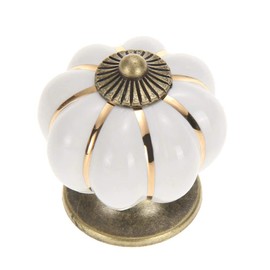AKORD 8X Ceramic Vintage Pumpkin Cabinet Drawer Knob Door Handle, White