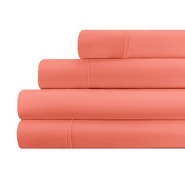 Superior Egyptian Cotton 4 Piece Sheet Set, 700 Thread Count, Eco-Friendly, Sustainable Sheets, Ultra-Soft Basics, Solid, Deep Pocket Fitted Sheet, Flat Sheet, Pillowcases, Coral, Full