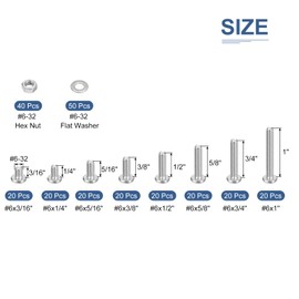DTGN 250Pcs Machine Screws Assortment Kit, #6-32 Phillips Pan Head Nut and Bolt Assortment Kit, 304 Stainless Steel, Phillips Drive Pan Head Bolt Assortment With Washers