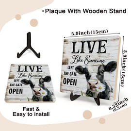 Rustic Farmhouse wooden sign, Office&Home Desk Decor -Live like someone left the gate, Country Western Horse Desk Decor, Inspirational Wood Sign with Stand 5.9x5.9 Inch (COW)