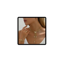 Jascatin Hexerate Rhinestone Necklace Set Choker Bracelet Earrings Rings Crystal Pendant Necklace Chain Jewellery for Women, Taglia unica, Metal, No Gemstone, Metal, No Gemstone