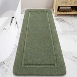 LOCHAS Bathroom Runner Rug, 24" x 60" Long Bath Rug, Non Slip Washable Large Bathroom Rugs Soft Thick Absorbent Bath Mat for Shower, Shaggy Plush Luxury Carpet, Sage Green