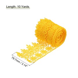 sourcing map 3 Inch Wide 10 Yard Lace Ribbon Floral Pattern Yellow Embroidered Lace Trim Ribbon for Sewing Making, and DIY Crafts, Gift Wrapping, Wedding Decor