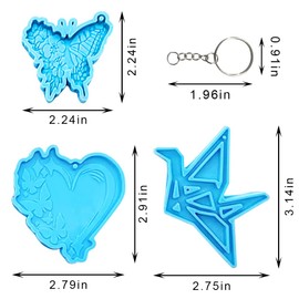 3pcs Butterfly Resin Keychain Molds Love Heart Silicone Keychain Molds for Resin Casting, Silicone Resin Keychain Mold Set with 8pcs Key Rings for Epoxy Resin with Hole for DIY Desserts Keychain