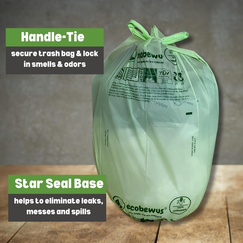 ECOBEWUS 100% Compostable 13 Gallon Bags (35 Bags) Tall Kitchen