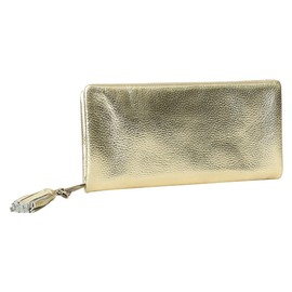 Beaure B-0003 Women's Genuine Leather Round Long Wallet with Tassel, gold