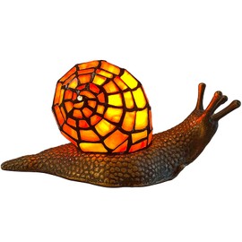 Bieye L10963 Land Snail Tiffany Style Stained Glass Accent Table Lamp for Home Decoration (Orange, 10" D x 5" W x 5" H)