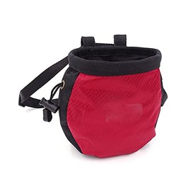 TRADERPLUS Rock Climbing Chalk Bag Bouldering Chalk Bag Bucket with Adjustable Belt & Carabiner Drawstring & Zippered Pockets for Rock Climbing Weightlifting Powerlifting (Red)