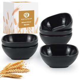 BUSOKIP 5 oz Soy Sauce Dishes, 6 Pack Wheat Straw Small Dipping Bowls, Sauce Bowls Soy Sauce Dish, Small Dip Bowls for Side Dishes, Condiment, Appetizer, Snack (Black)