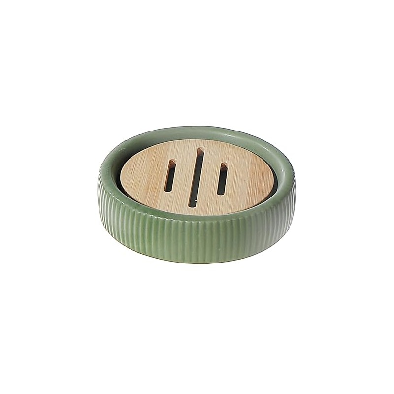 Soap Dish with Bamboo Green, Bathroom Accessories, Green, Dolomite, 4.13