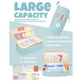 SUNEE Cute Pencil Case, Aesthetic Pen Pouch, Colored Large Pencil Bag with Zipper, Kawaii Stationery Storage and Organizer, School Supplies for Teen and Adult Girls, Mint Green