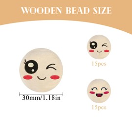Yueser Wooden Beads with Face, 30 mm Wooden Balls with Face for Worry Worm, 30 mm, Wooden Beads with Face Worms, Wooden Heads with Face, Lucky Worms, Beads with Face, Wooden Balls with Hole, Pack of
