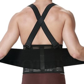 Back Brace with Suspenders for Men - Adjustable - Removable Shoulder Straps - Lumbar Support Belt - Lower Back Pain, Work, Lifting, Exercise, Gym -Black (XXL)