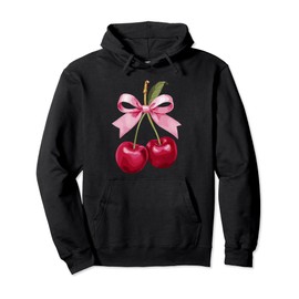 Cute Pink Bow Coquette Cherry Clean Girl Aesthetic Woman Pullover Hoodie