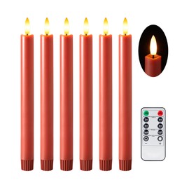 Velsyn Terra Cotta Flameless Taper Candles with Remote and Timer, 6 Pack LED Candlesticks, 10 Inch Fall Taper Candles Battery Operated with 3D Flickering Flame, Thanksgiving Candle for Table