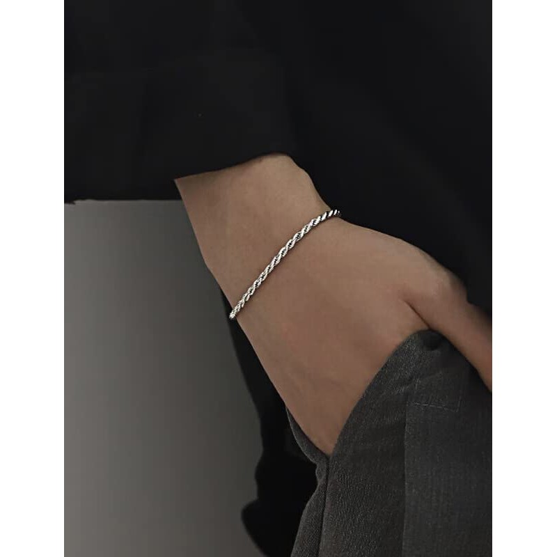 Waitsoul Silver Bracelet for Men 2mm Diamond-Cut Rope Chain Bracelet
