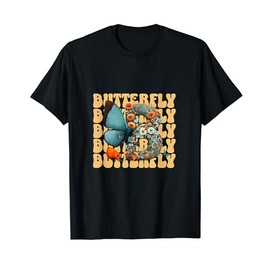 Funny Letter B Cute Butterfly with Flowers T-Shirt