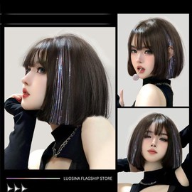 [1 Second Transformation] Laser Hair Extension, 2 Piece Set, 23.6 inches (60 cm), Sparkling Hair Accessories, BB Clip Type, Luminous Hair Accessories, Colorful Extensions (Light Brown)