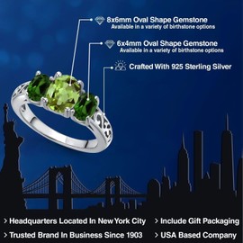 Gem Stone King 925 Sterling Silver Green Peridot and Green Chrome Diopside Filigree Style 3 Stone Ring for Women (2.52 Cttw, Oval 8X6MM and 6X4MM, Available in Size 5, 6, 7, 8, 9)