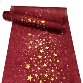 VOPIWOZ Tischdecke Weihnachten Rot (28cm x 5m), Vliesstoff Tischläufer Modern, Tischläufer Weihnachten Rolle mit Goldener Stern, Weihnachtstischläufer, Ideale Tischdeko Weihnachten