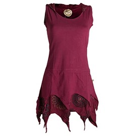 Vishes - Alternative Clothing - Pointed Elf Tunic - Layered Look with Flowers Printed, darkred