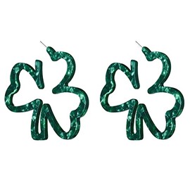 Green Shamrock Hoop Earrings St Patrick's Day Irish Good Luck Acrylic Resin Clover Hoop Earrings for Women Jewelry Gift