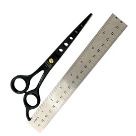 Premium Barber Scissors 6.5" 7.5" 8" Full Black Adjustable Screw Knob Screw-On Finger Rest Curved Finger Rest - German Steel Hair Salon and Barber Scissors (Black-Gold Accent, 7.5")