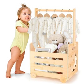 Erdbeeno Baby Wooden Crate Basket with Wheels, Baby Storage Crate closet, Basket for Baby Shower Gifts, Welcome Gift for Newborn Boys Girls Pregnancy Gifts Baby Necessities