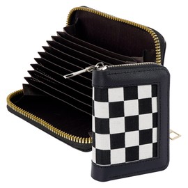 BUNCHBRAVO Compact Credit Card Holder, Checkered RFID Zip-Around Accordion Wallet Organizer with 9 Card Slots and 2 Cash Slots