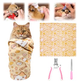 Large Cat Grooming Wrap Self-Adherent Cat Wrap for Cutting Nails with Nail Clipper&File Cat Restraint Burrito Wrap for Nail Clipping Anti-Scratch/Escape, Cat Swaddle Wrap for Calming (27.6*27.6Inch)