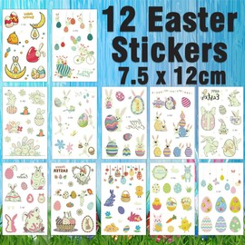 Easter Tattoo Children's Luminous 12 Sheets Easter Eggs Tattoos Stickers Skin-Friendly Children's Tattoos for Boys Girls Easter Gifts for Children Small Easter Children