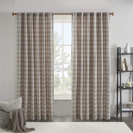 Madison Park Anaheim Cabin Plaid Curtain Window, Thermal Insulated Fleece Lining, Living Room Decor Light Blocking Drape for Bedroom, 1-Single Panel Pack, 50" x 95", Rod Pocket, Brown