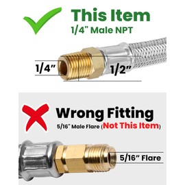 18 Inch RV Propane Hose Replacement with Gauge, 2 Pack Camper Propane Hose for RV Two-Stage Regulator, Stainless Steel Braided, 1/4" Male NPT & QCC 1 Inlet, 350PSI