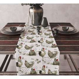Yoakiet Chicken Table Runner for Decor,Rustic Hand Painted Vintage Rooster Hen Farmhouse Farm Animals Print Table Runner for Kitchen Dining Room Party Supply Table Decor13x36in