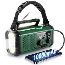 TFTDOUP NOAA - Radio meteorológica de Emergencia, la Mejor batería portátil de 10000 mAh, manivela, energía Solar, Am/FM, Cargador de teléfono Tipo C, Linterna, lámpara de Lectura, brújula, Alerta de