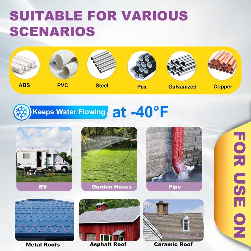 TOPDURE 90FT Heat Tape for Water Pipes Roof and Gutters