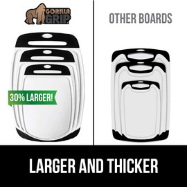 GORILLA GRIP Original Oversized Cutting Board, 3 Piece, BPA Free, Dishwasher Safe, Juice Grooves, Larger Thicker Boards, Easy Grip Handle, Non Porous, Extra Large, Kitchen, Set of 3, Blue