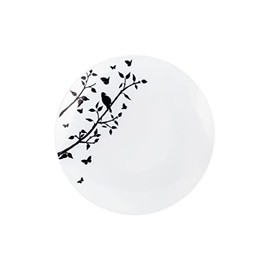 EcoQuality 6" inch Round White Plastic Plates with Black Floral Design - Spring Flower Heavy Duty Small Disposable Dessert Plates Weddings, Tableware, China Like Party Plates (110 PACK)
