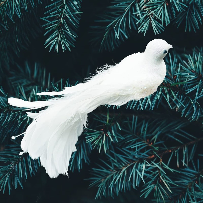 Yolococa White Birds Chirstmas Tree Decoration Bird, 10x2x3 inches, 2pcs