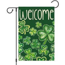 TIENO Welcome St. Patrick's Day Garden Flag 12x18 Double Sided Burlap, Celtic Knot Lucky Shamrock Clover Yard Flag for St Patrick's Day Spring Holiday Farmhouse Yard Outdoor Decor(ONLY FLAG)
