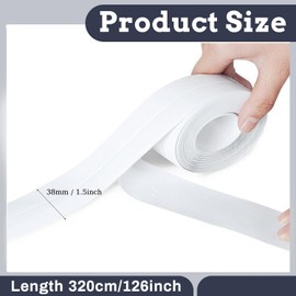 Caulk Tape, Self Adhesive Tub Wall Sealing Tape Caulk Strip, 3 Rolls PVC Bath Kitchen Toilet and Floor Wall Edge Protector Caulk Tape Sealant Strip, (White,1.5" x10.5Ft)