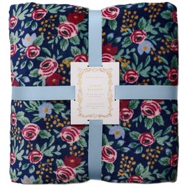 RIFLE PAPER CO. Fleece Blanket | Cozy Up in This Soft Screen Printed Floral Decorative Throw for a Layer of Warmth, 100% Polyester (80" W X 50" L), Rosa