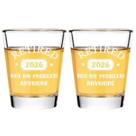 Futtumy Retirement Gifts for Men Women, Retired 2026 Not My Problem Anymore Shot Glasses Set of 2, Funny Retired Gifts for Boss Coworker Husband Teacher Friends Dad Grandpa, 2 OZ Shot Glasses