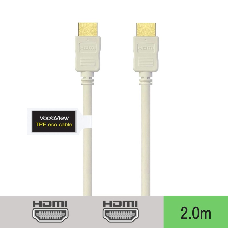 HDMI Cable, 6.6 ft (2.0 m), White, Eco Cable, Supports