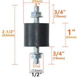 8pcs 25 x 25mm Rubber Mounts Rubber Vibration Isolator Mounts Shock Absorber with M6 x 19mm Studs Vibration Isolators