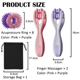 NICEIN Pack of 2 Hand and Finger Massager, Double Roller Hand Massager, Finger Massage Rings, Mini Hand Massagers, Finger Massage Roller (Purple + Pink)