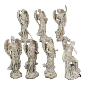 Ebros Ivory Colored Orthodox Christian Church Seven Archangels Statue Set 5"Tall Michael Gabriel Raphael Sealtiel Barachiel Uriel Jegudiel Collectible Figurine Set